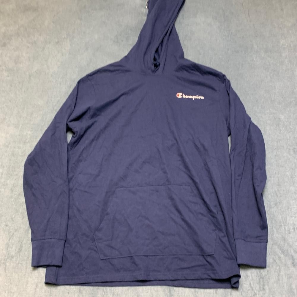 Champion Hoodie Mens Medium Blue Script Logo Jersey Cotton Gym Kangaroo Pockets
